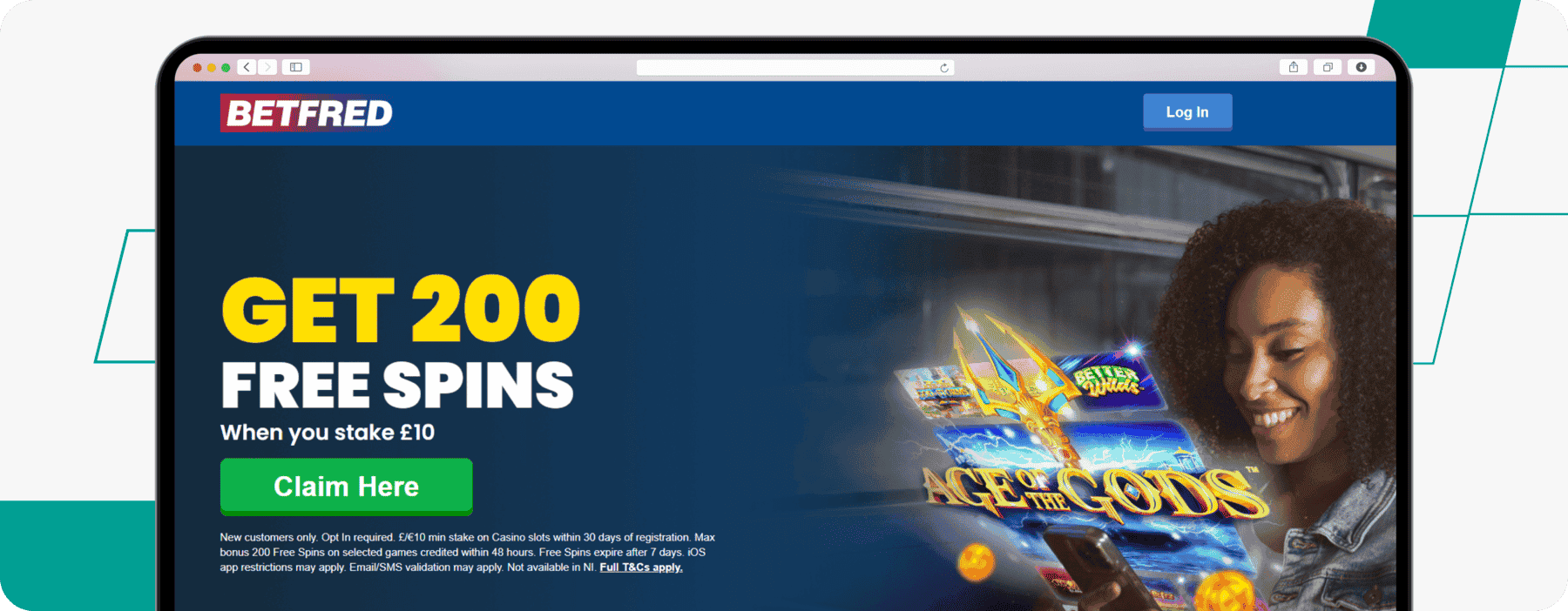 screenshot of betfred's casino welcome offer