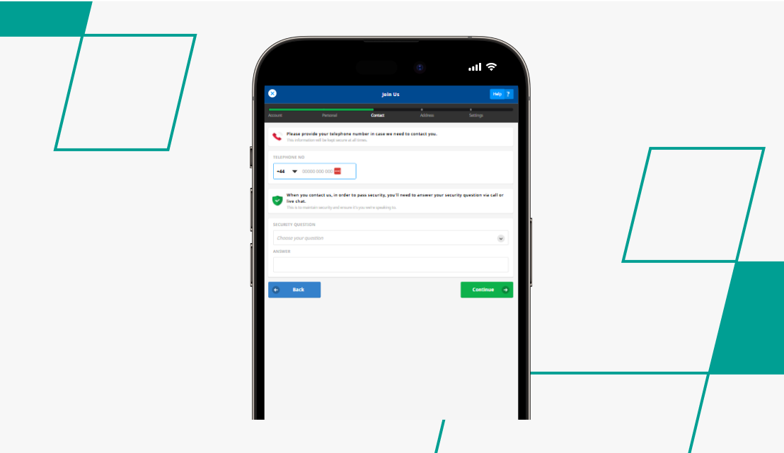 screenshot of betfred's contact details registration page