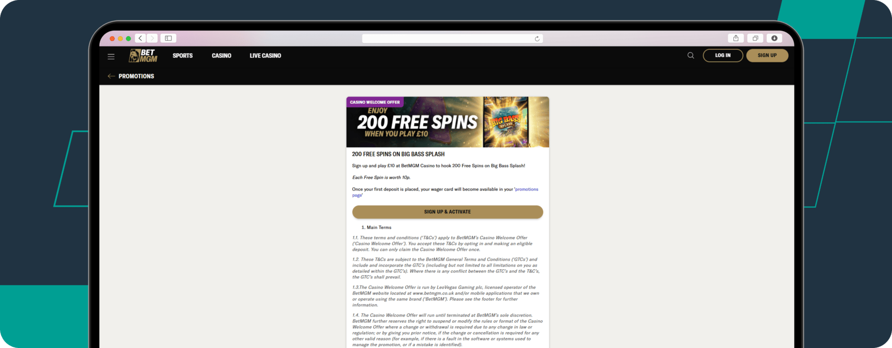 Casino Welcome offer on Betmgm