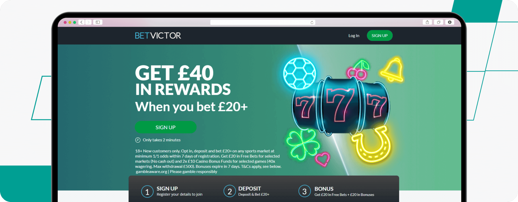 screenshot of betvictor get 40 in rewards welcome offer