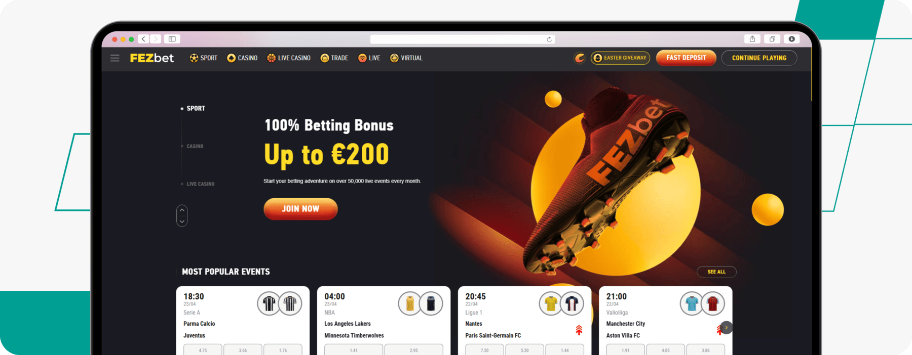 screenshot of fezbet finland homepage