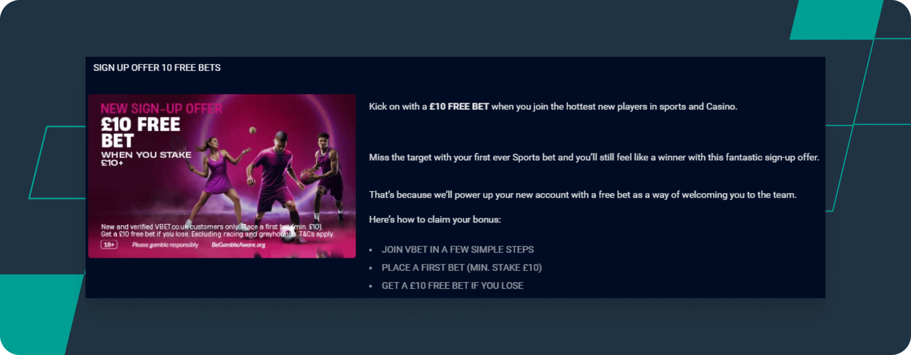 screenshot of vbet sports welcome offer