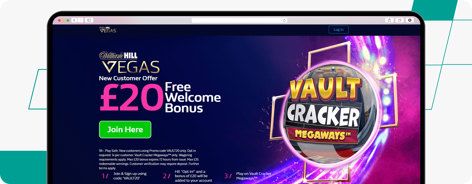 screenshot of william hill £20 welcome offer