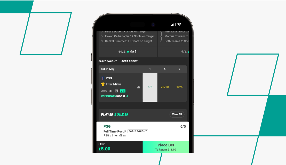 screenshot of bet365 1x2 bet slip