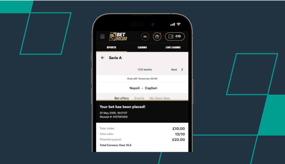 screenshot of a qualifying bet on betmgm