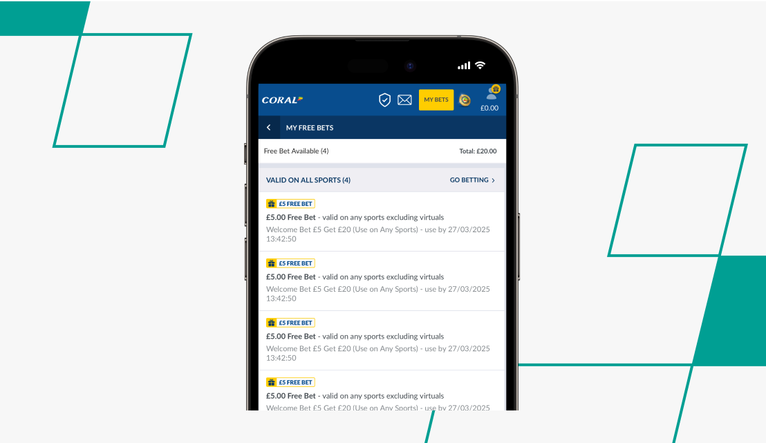 screenshot of a coral free bets page