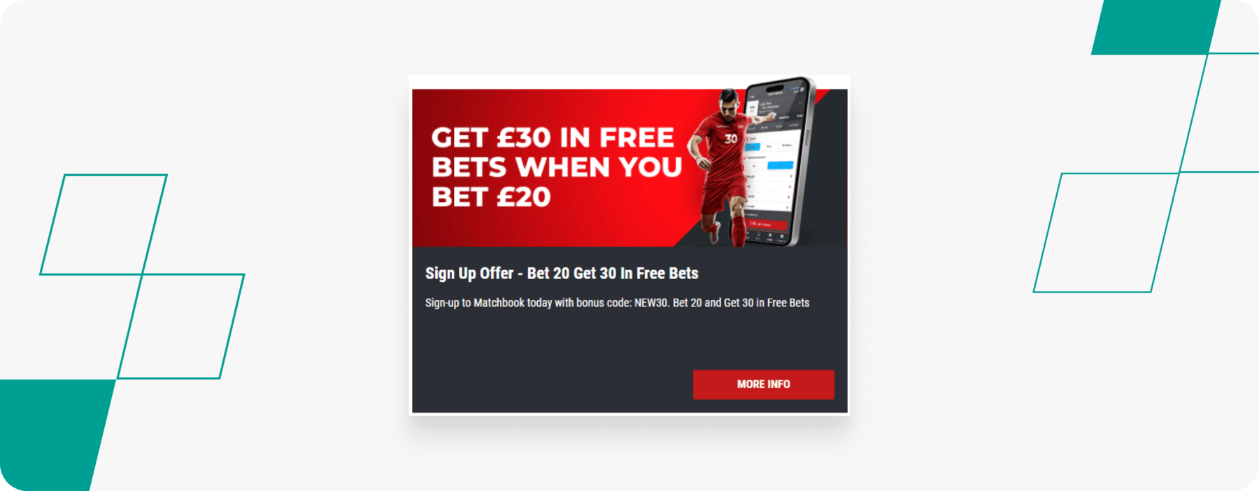screenshot of matchbook's bet 20 get 30 welcome offer