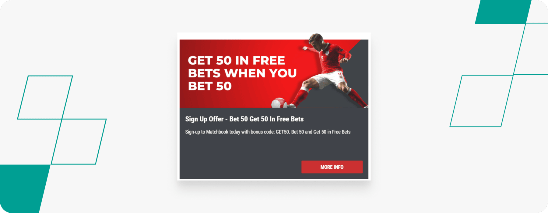 screenshot of matchbook's bet 50 get 50 welcome offer