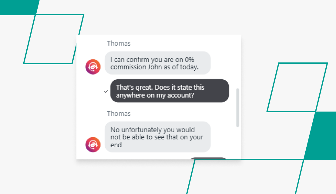 screenshot of matchbook live chat offer confirmation