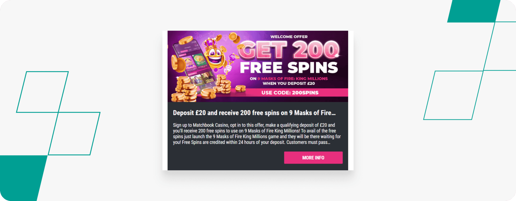 screenshot of matchbook's casino welcome offer