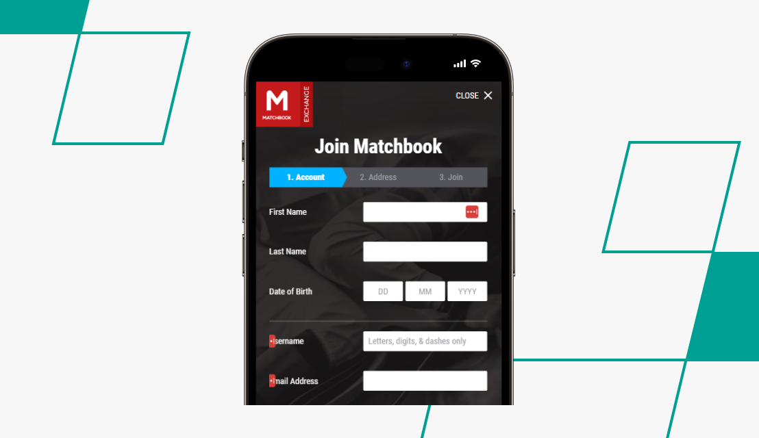 screenshot of matchbook's registration page