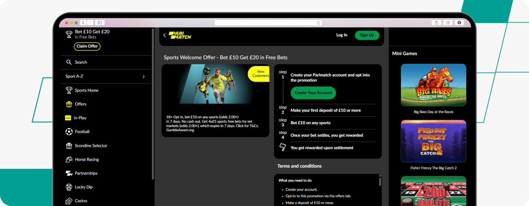 screenshot of parimatch sports welcome offer