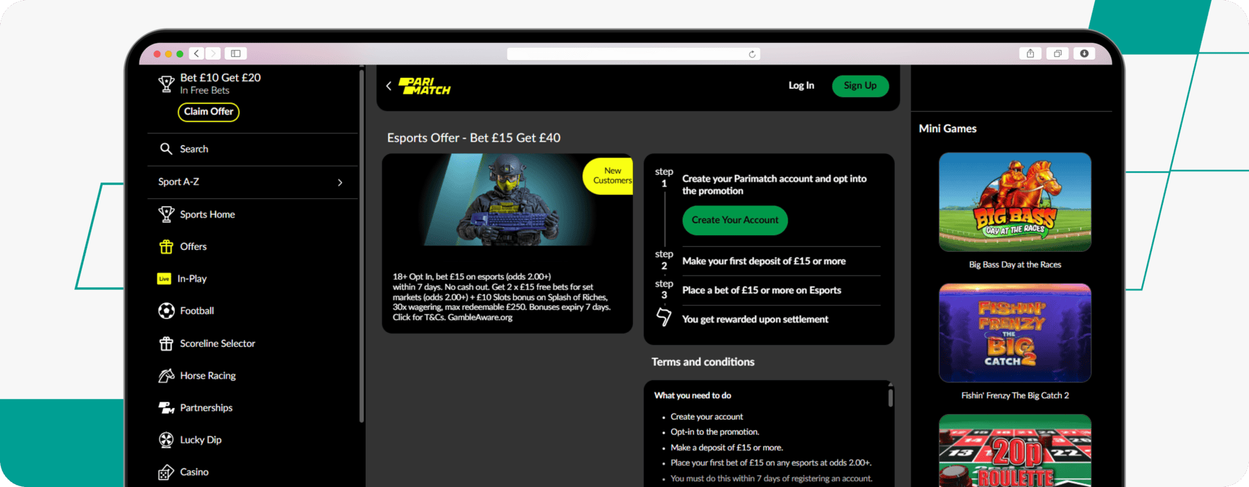 screenshot of parimatch esports welcome offer