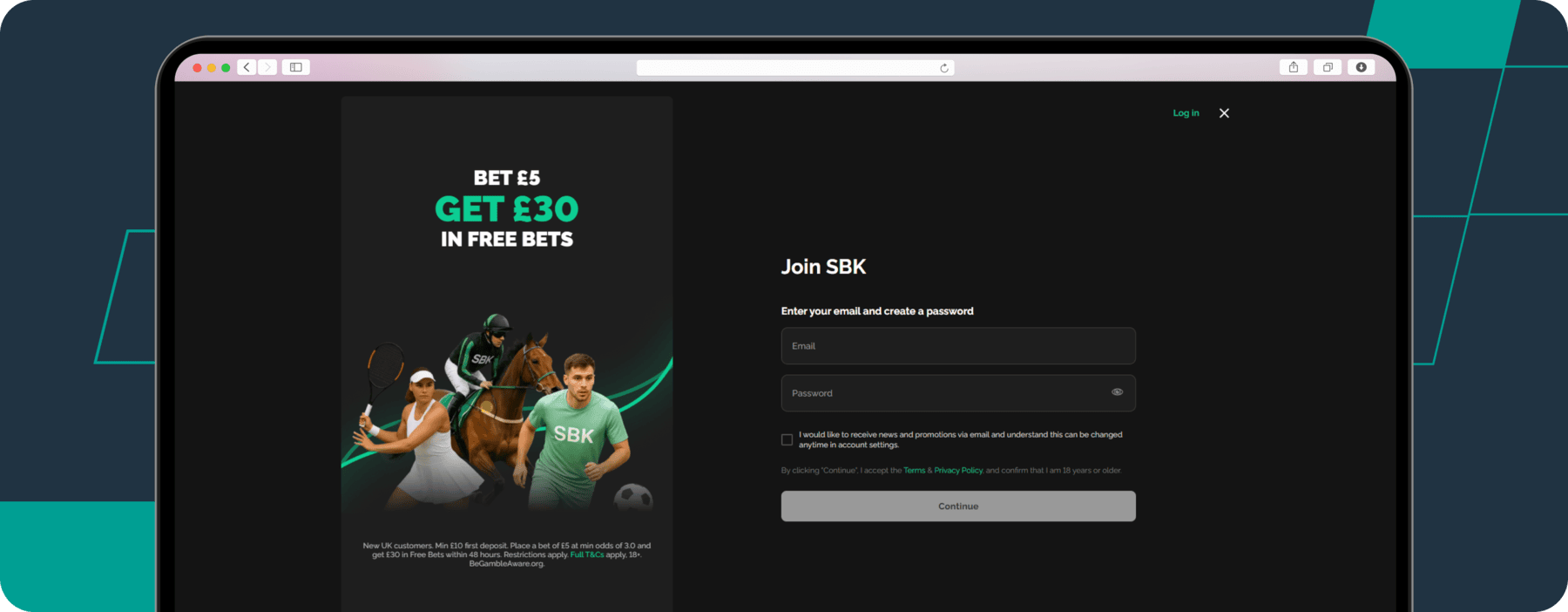 screrenshot of sbk sports welcome offer