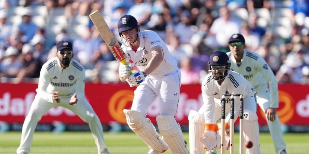 Harry Brook in action against India