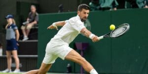 Novak Djokovic in action at Wimbledon