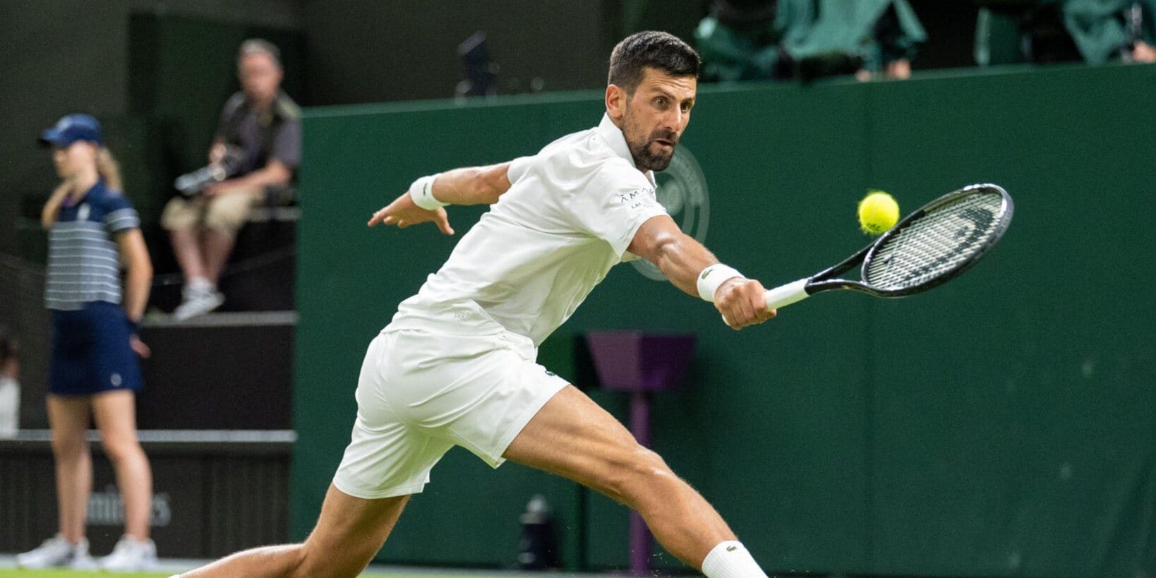 Novak Djokovic in action at Wimbledon