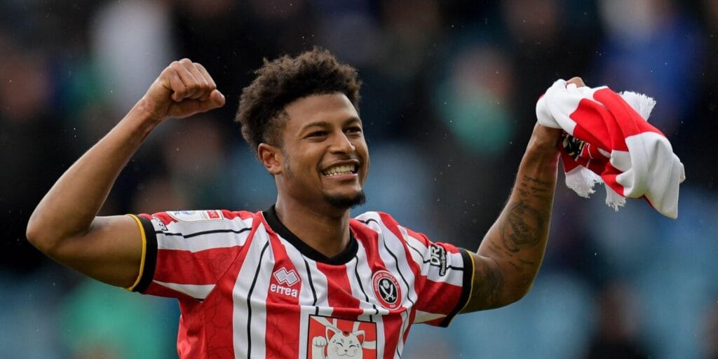 Rhian Brewster celebrates after a 1-0 victory over Sheffield Wednesday.
