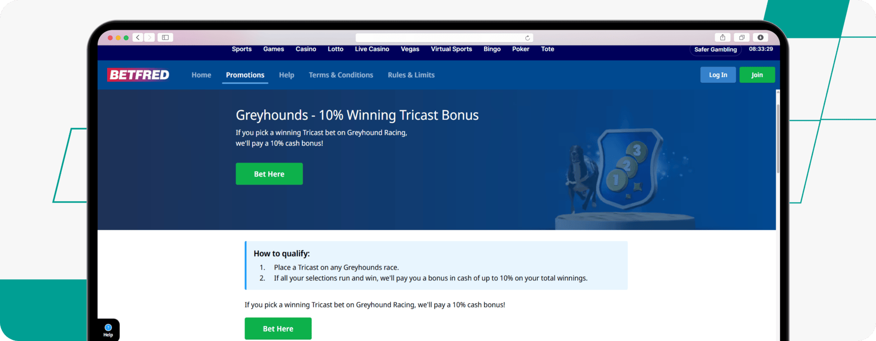 Betfred greyhound 10% winning tricast bonus on website