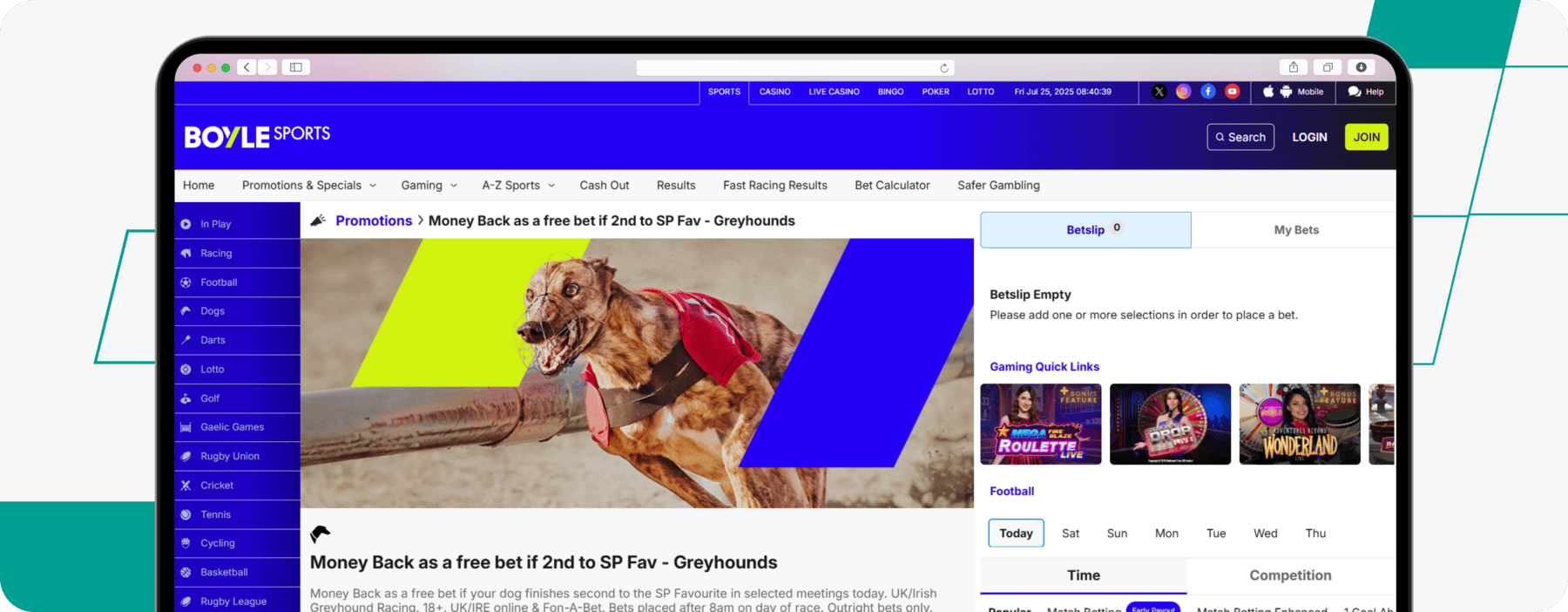 Greyhounds free bet offer on Boylesports website