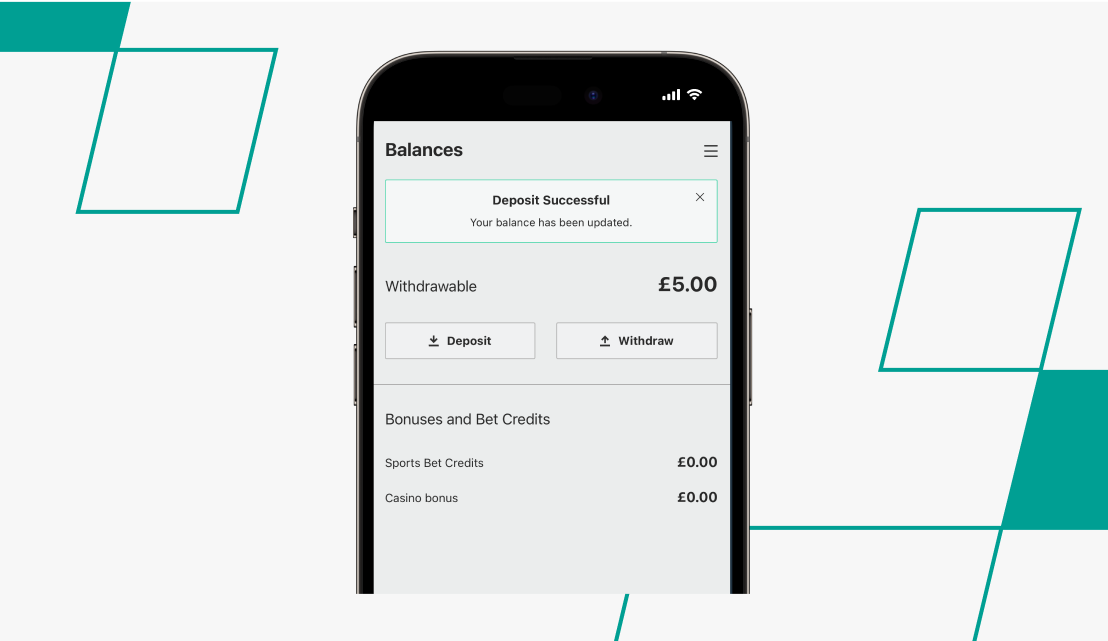 Successful deposit screen on bet365 during deposit process