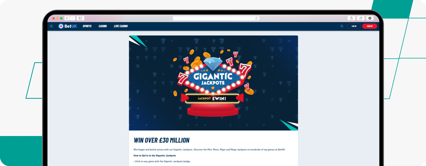 screenshot of bet uk gigantic jackpots offer