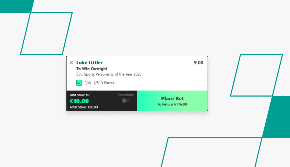 screenshot of a bet365 bbc sports personality bet slip