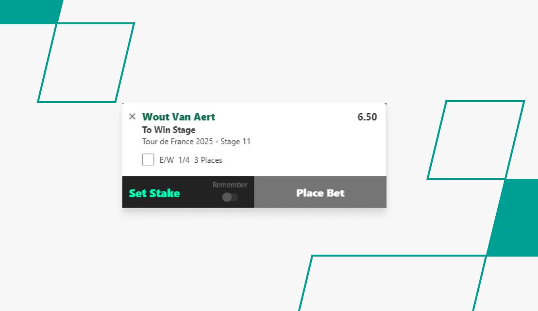 screenshot of bet365 cycling bet slip