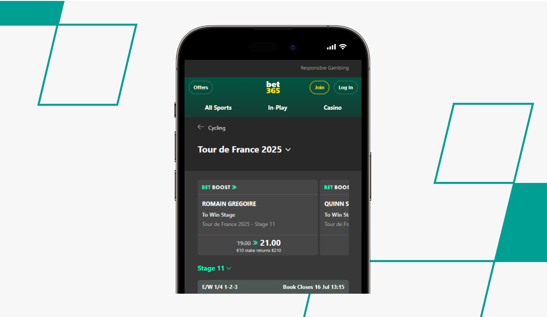 screenshot of bet365 cycling odds