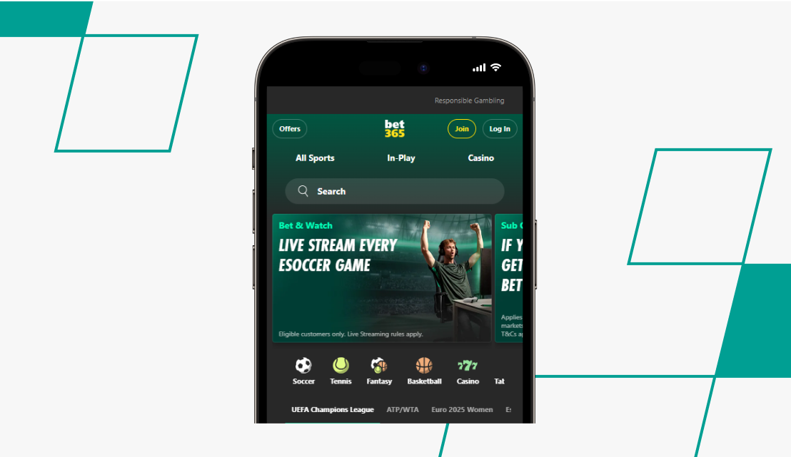 screenshot of bet365 sportsbook homepage
