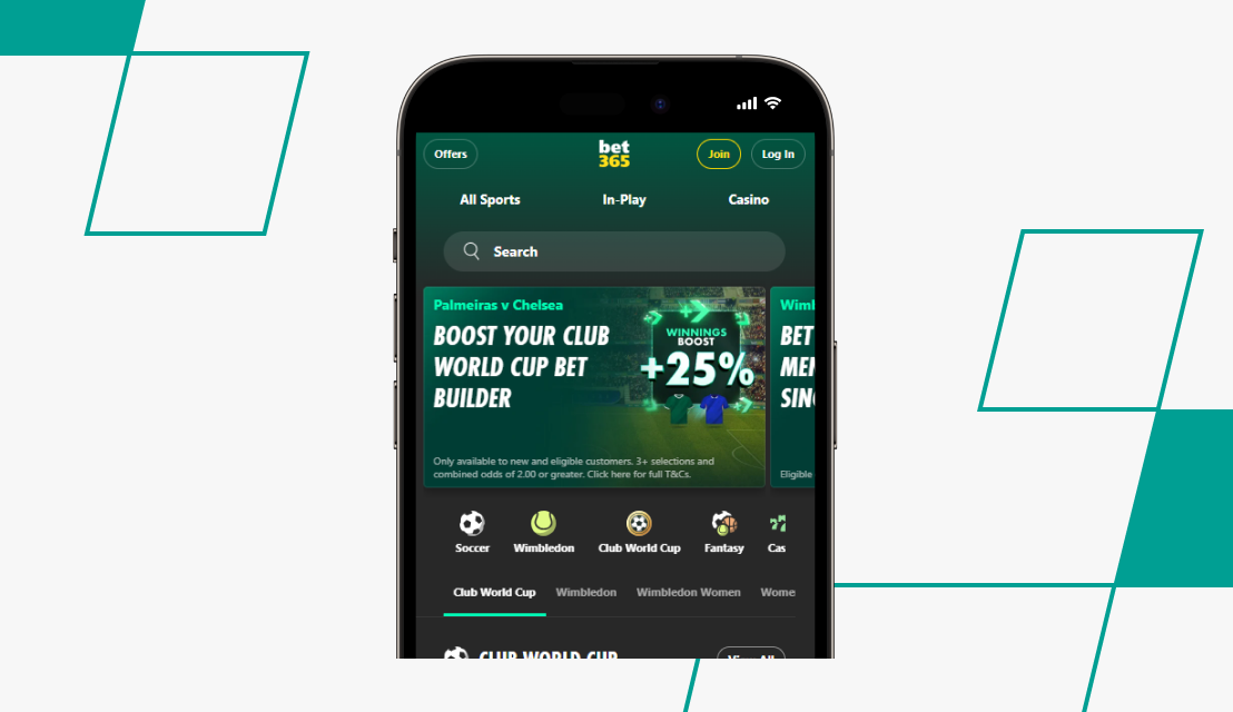 screenshot of bet365's sportsbook homepage