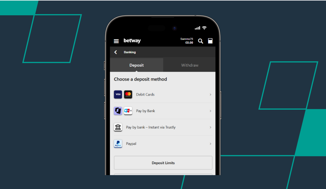 screenshot of betway deposit page