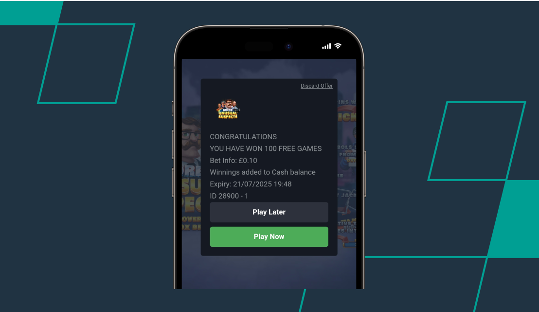 screenshot of betway free spins confirmation