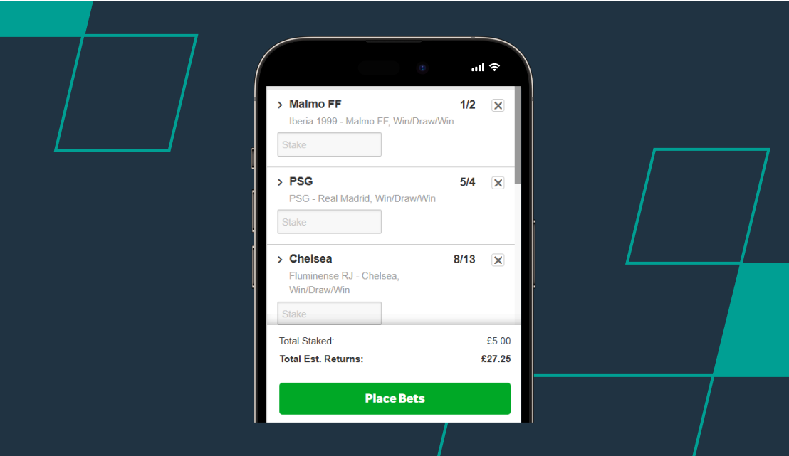 screenshot of betway qualifying bet slip