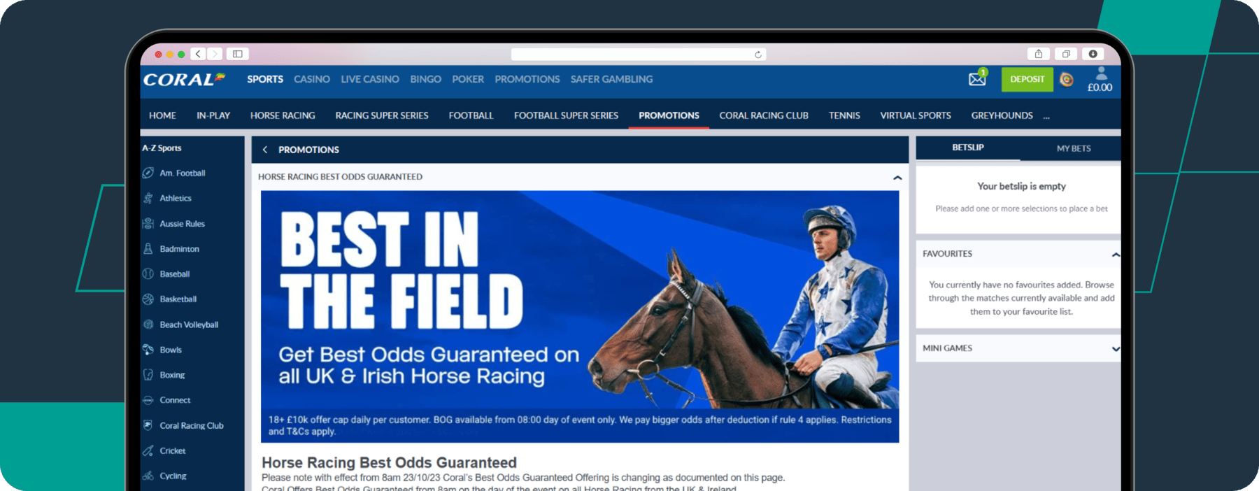 screenshot of coral's best odds guaranteed info page