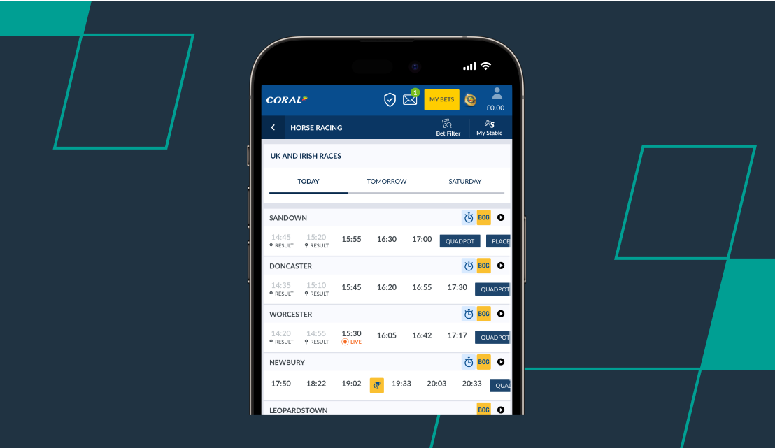screenshot of coral horse racing markets with best odds guaranteed
