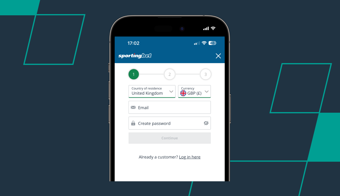 screenshot of sportingbet's registration process