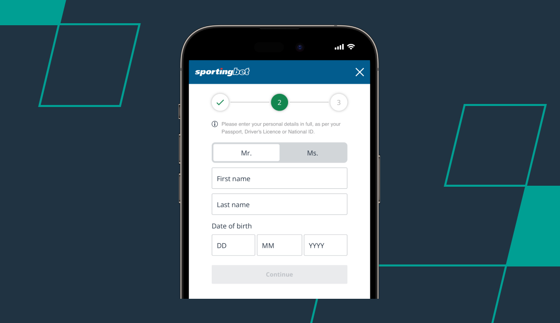 screenshot of sportingbet's registration process
