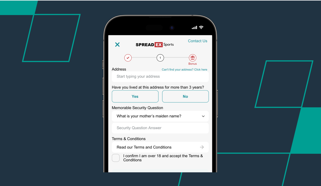 screenshot of spreadex registration page