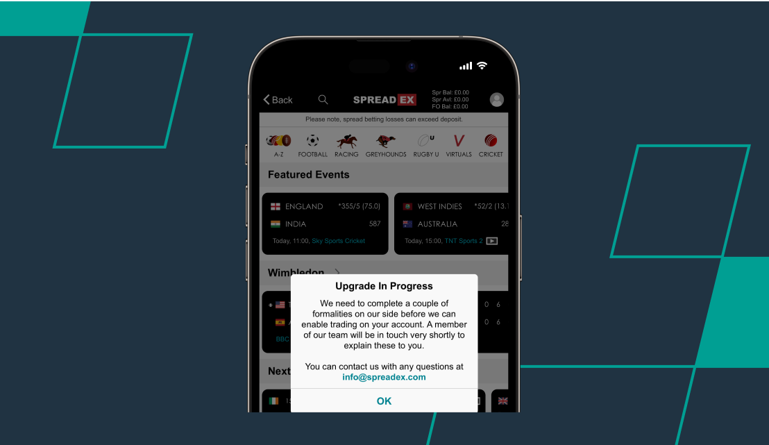 screenshot of spreadex registration confirmation