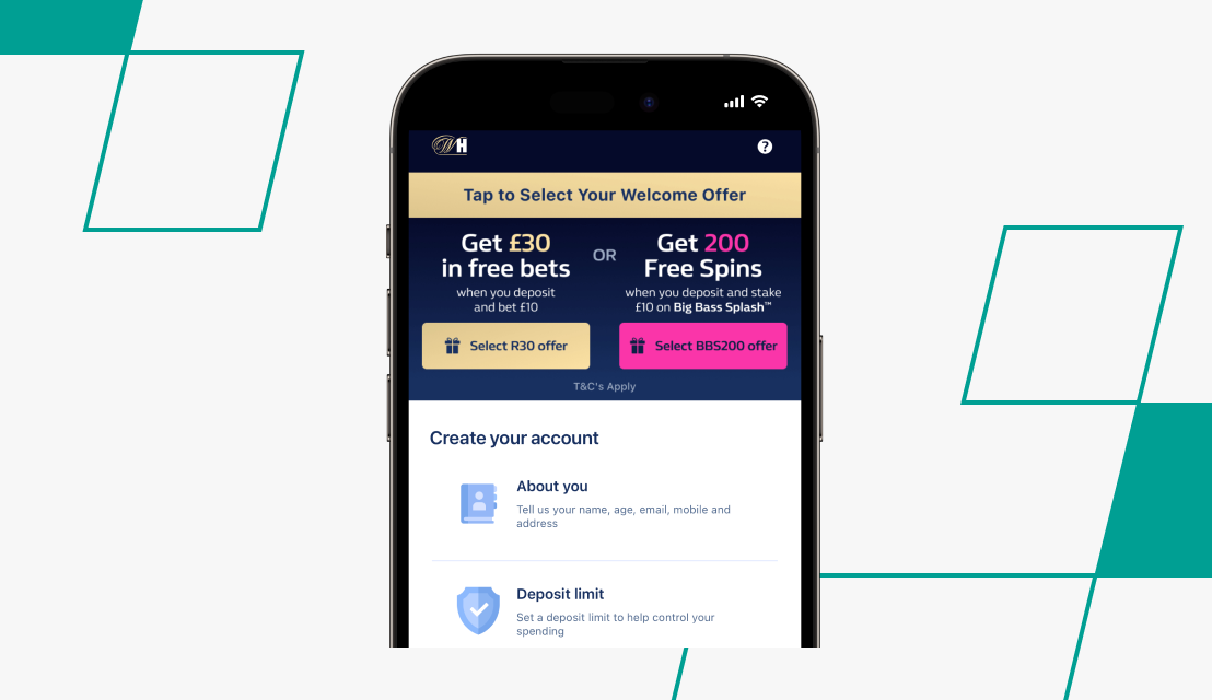 screenshot of william hill's account creation page