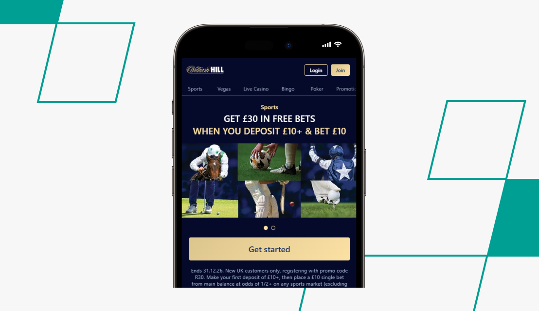 William hill website showing the bet10 get 30 in free bets sports offer