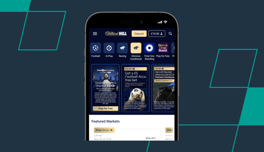 screenshot of william hill's sportsbook homepage