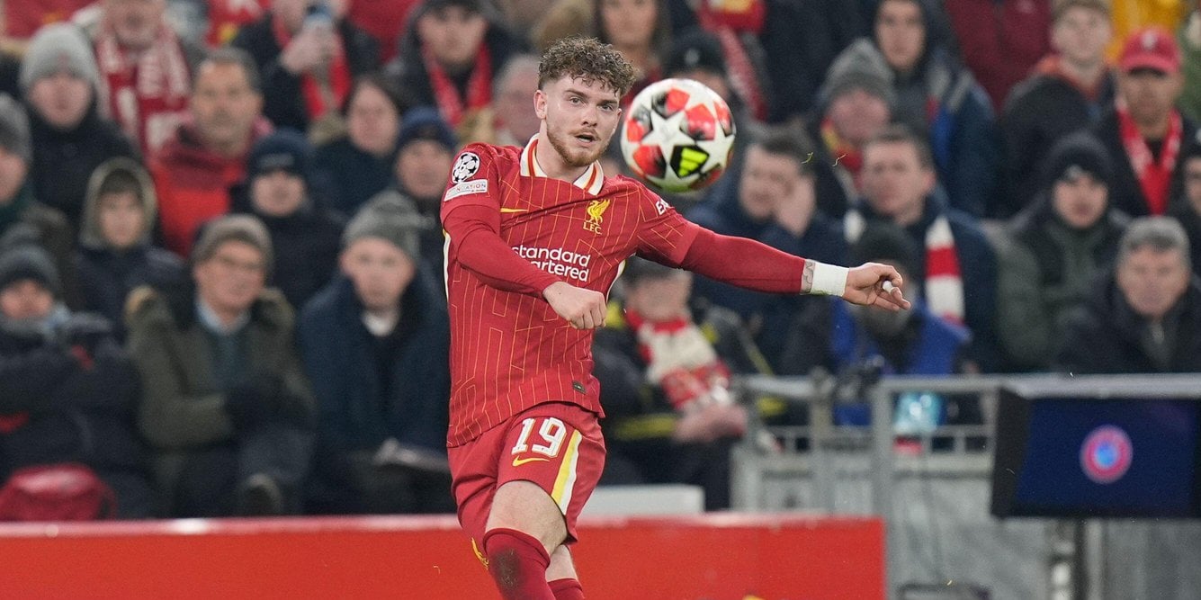 Harvey Elliot playing at Anfield in a Champions League match vs Lille. 