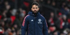 Ruben Amorim faces the field during a match between Manchester United vs Bournemouth.