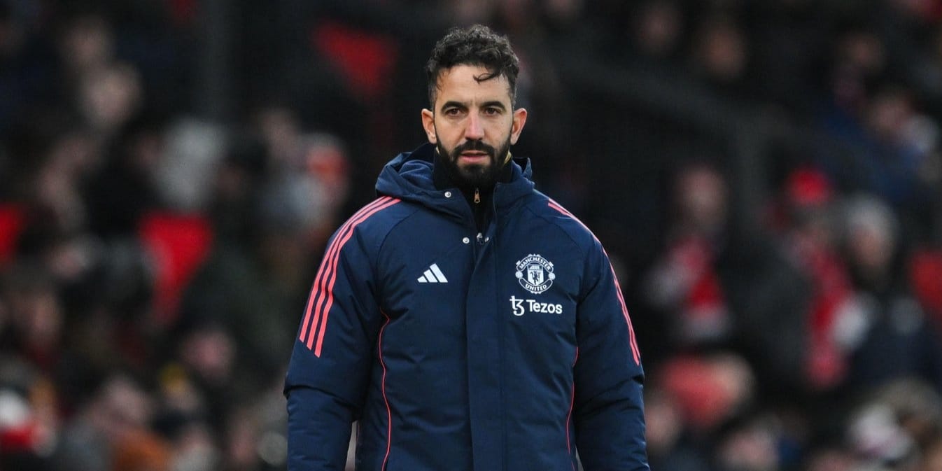 Ruben Amorim faces the field during a match between Manchester United vs Bournemouth.