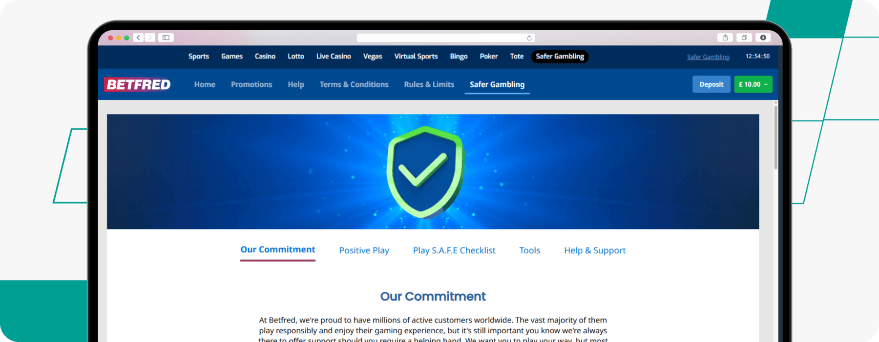 Safe Gambling Page on Betfred Website