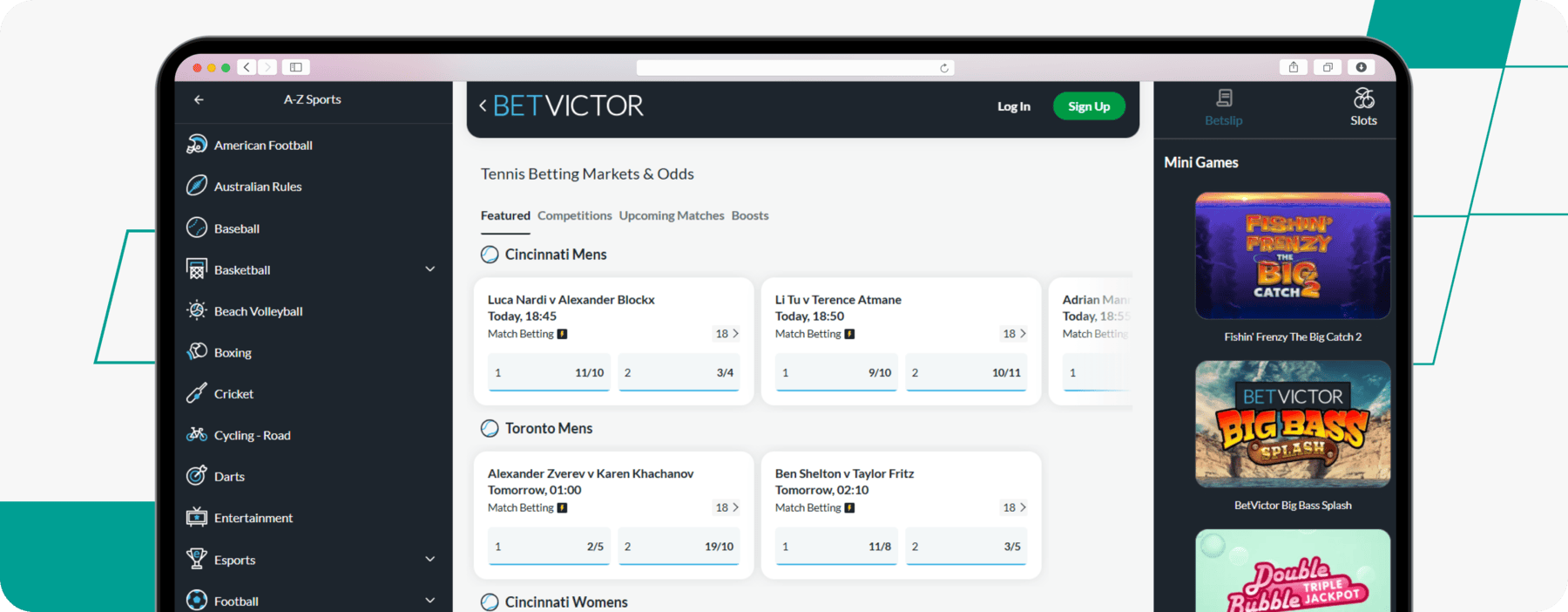 Tennis market on betvictor