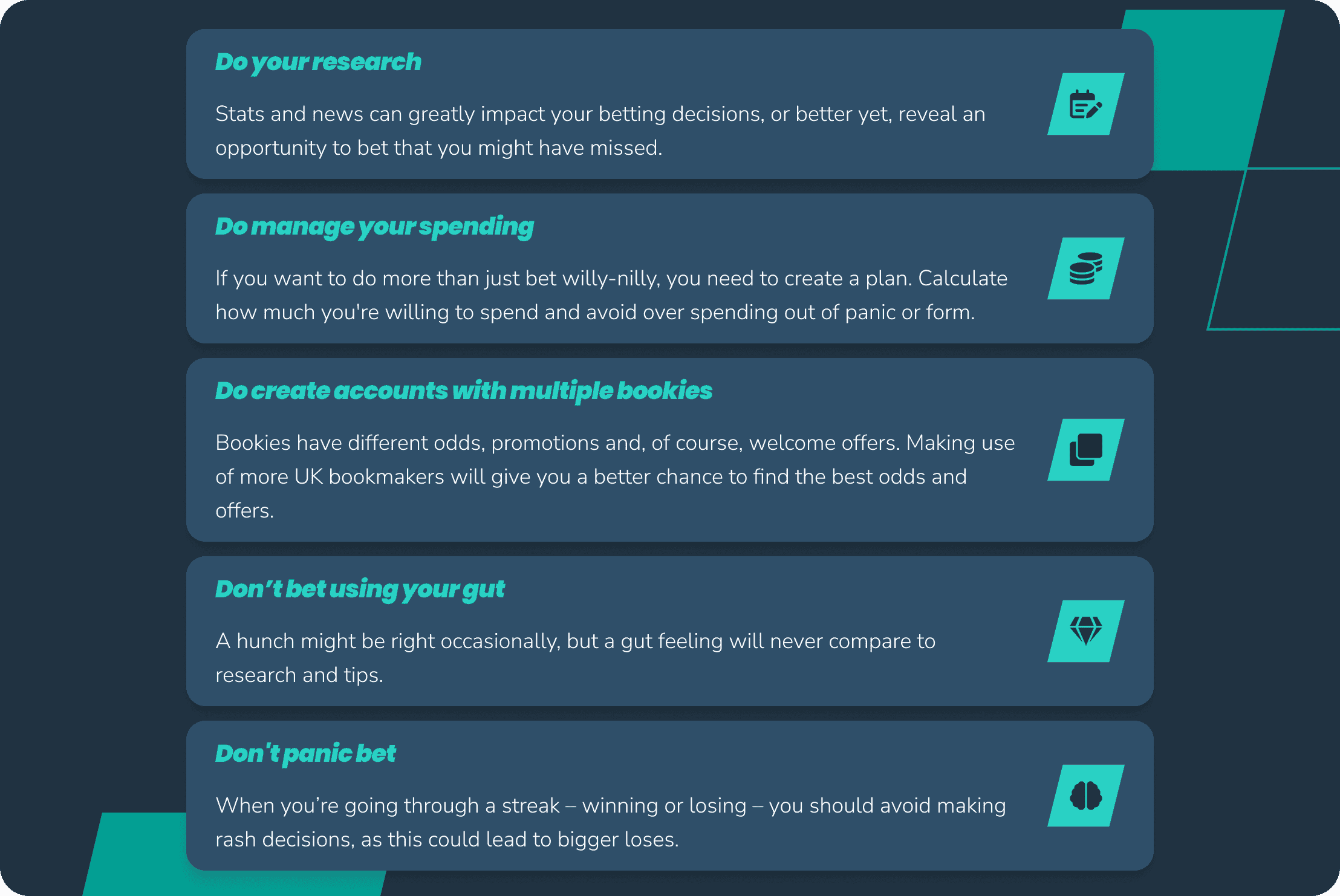 A list of things to check to increase your betting chances