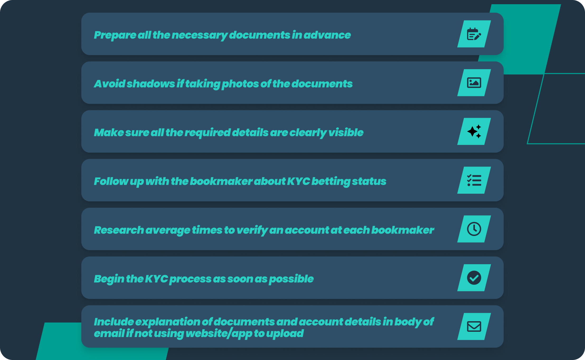 A list of tips to help you with the KYC process for betting